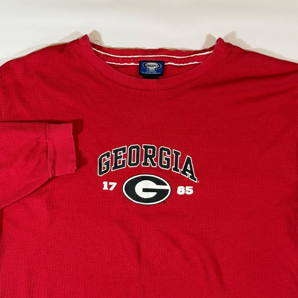 VTG Concepts Sport Georgia Bulldogs Thermal Shirt Mens L Red Waffle Knit UGA